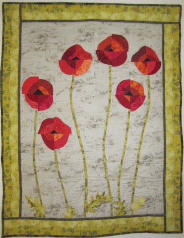 Coquelicots par Katell Renon - Ruche des Quilteuses d'après la technique de Bernadette Mayr