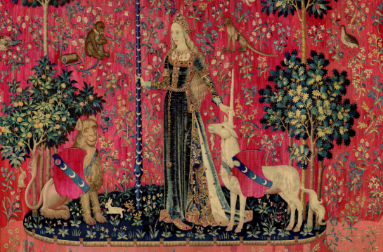 Tenture de La Dame à la licorne : Le Toucher, vers 1500, Paris, musée de Cluny – musée national du Moyen Âge 