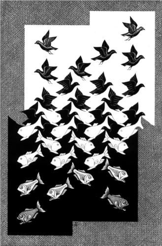Sky and Water II - Artist: M.C. Escher Completion Date: 1938 Style: Op Art Genre: tessellation